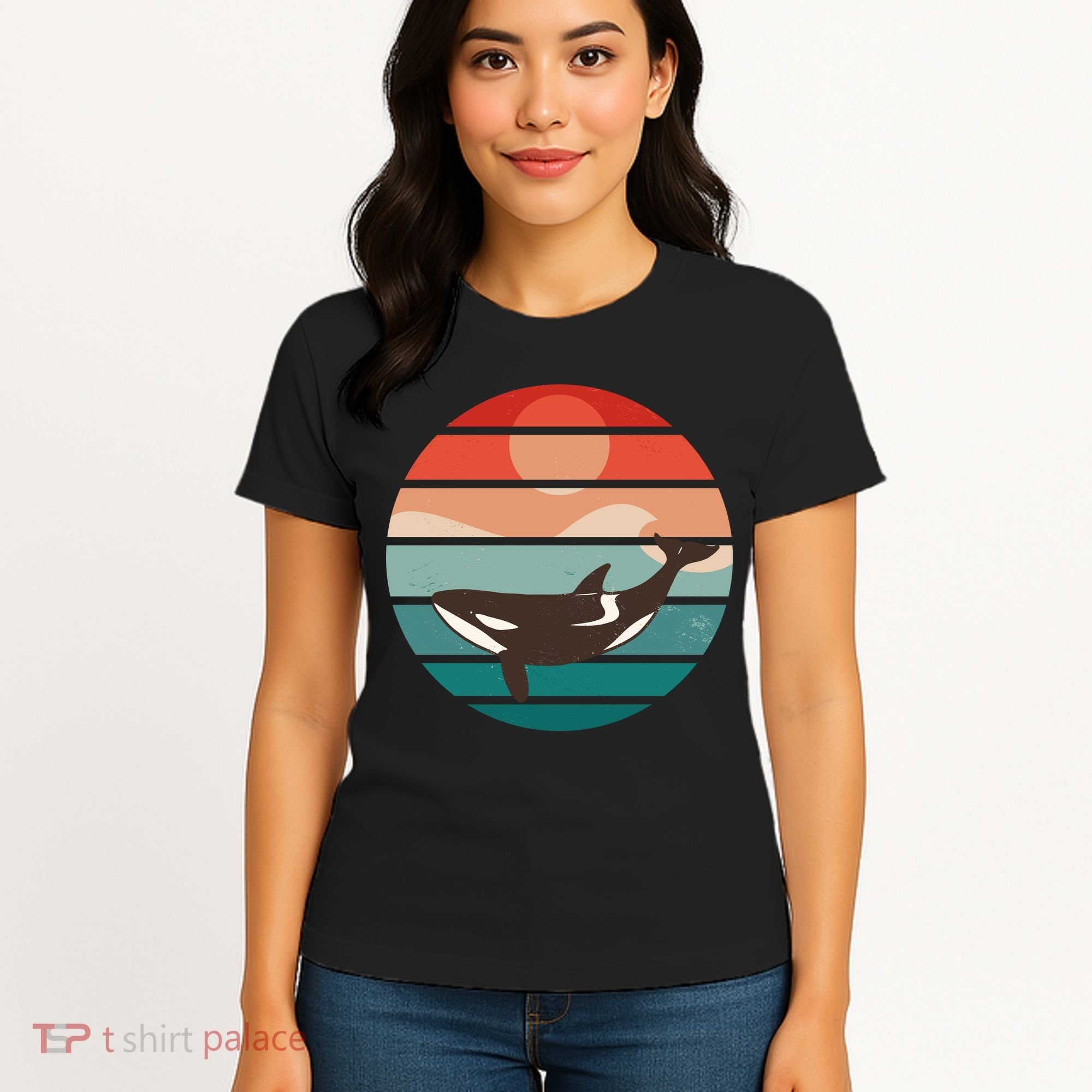Killer Whale Retro Sunset Women's T-Shirt