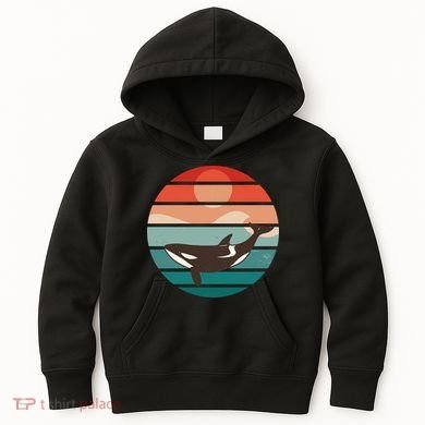 Killer Whale Retro Sunset Kids Hoodie