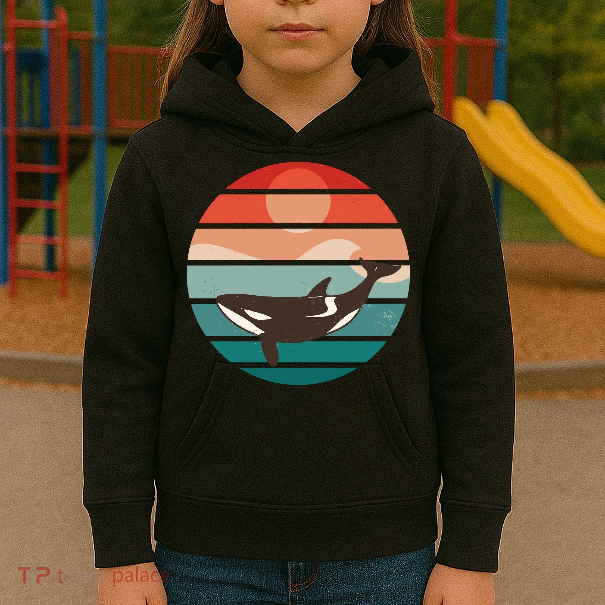 Killer Whale Retro Sunset Kids Hoodie