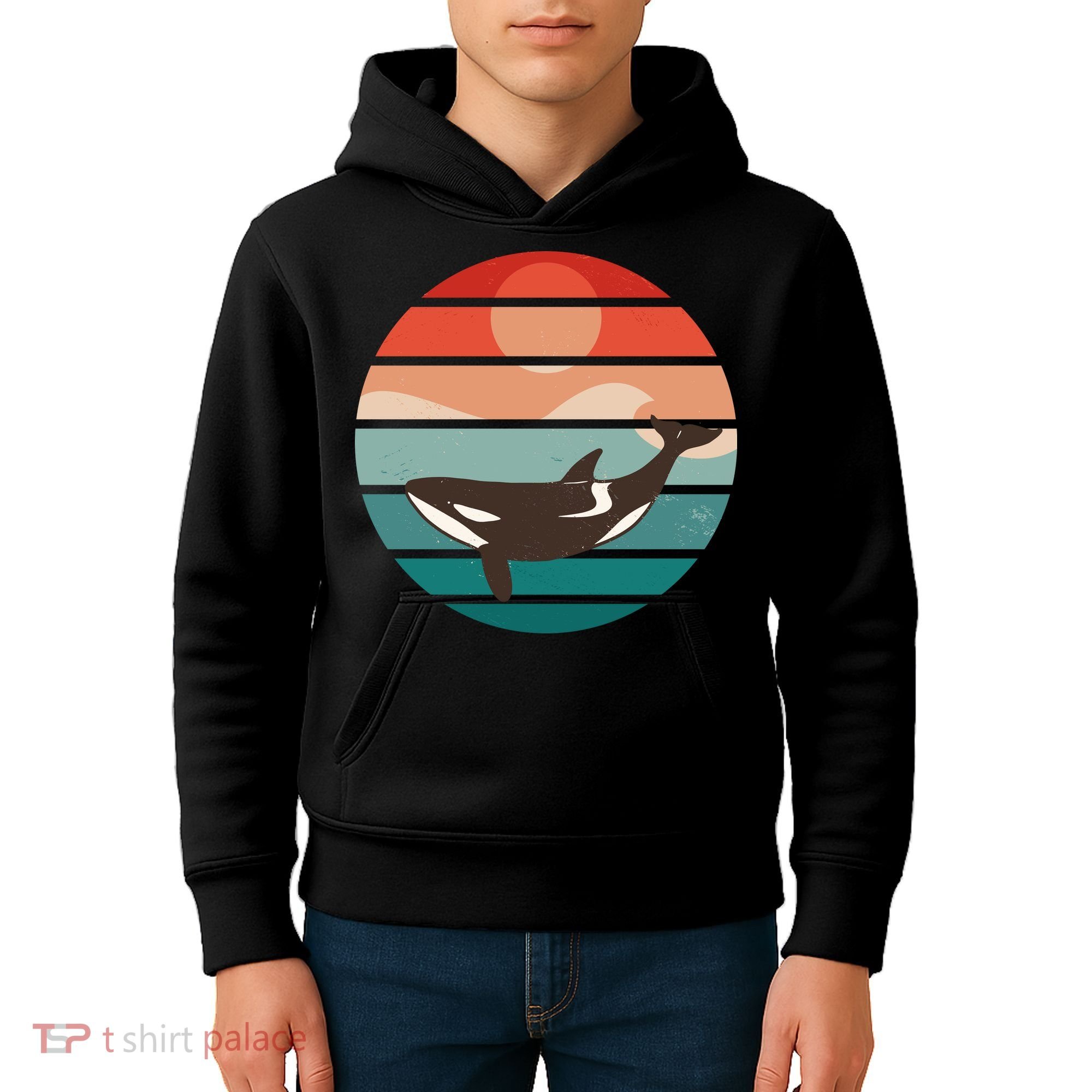 Killer Whale Retro Sunset Kids Hoodie
