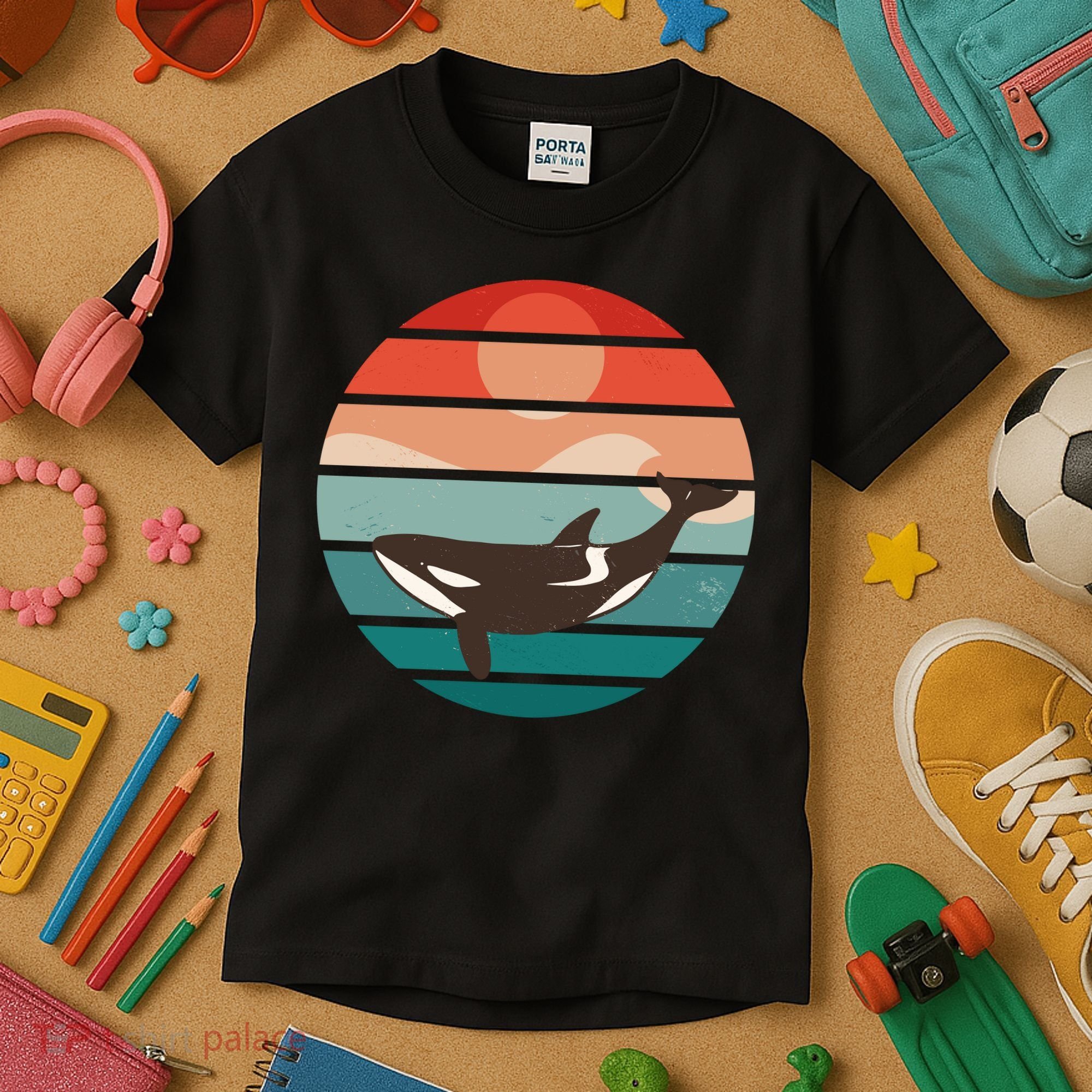 Killer Whale Retro Sunset Kids T-Shirt