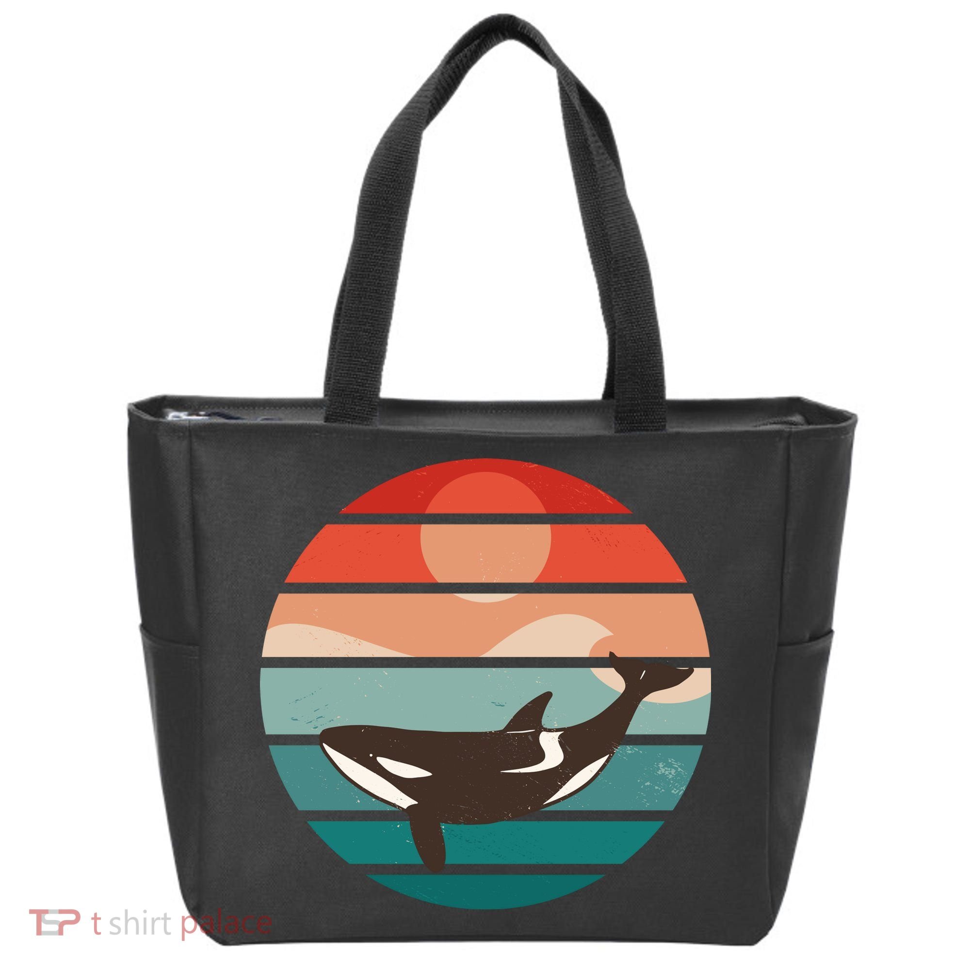 Killer Whale Retro Sunset Tote Bag