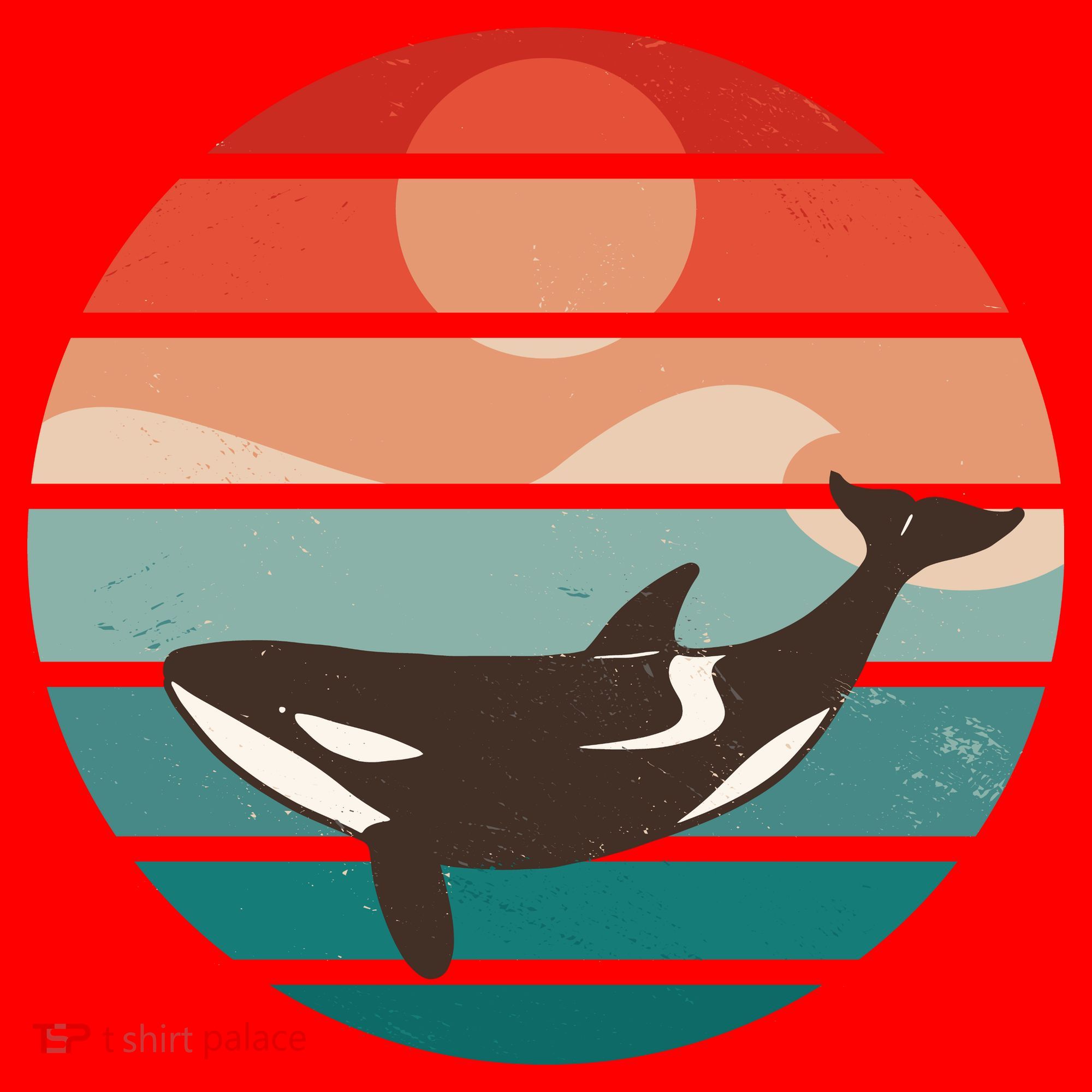 Killer Whale Retro Sunset Santa Hat
