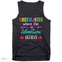 Kindergarten Where The Adventure Begins Kinder Teacher Tank Top thumb 0