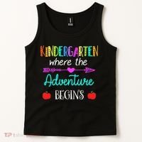 Kindergarten Where The Adventure Begins Kinder Teacher Tank Top thumb 2