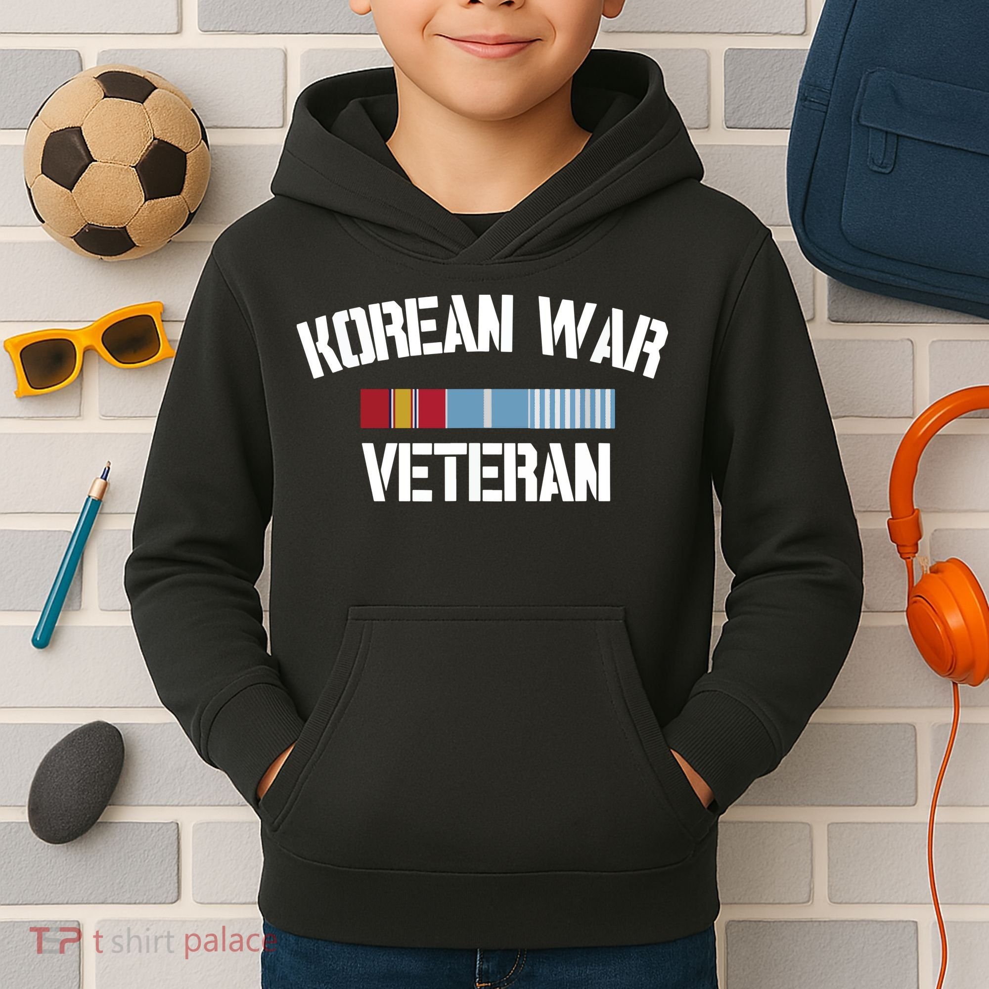 Korean War Veteran Pride Korea Service Ribbon Kids Hoodie