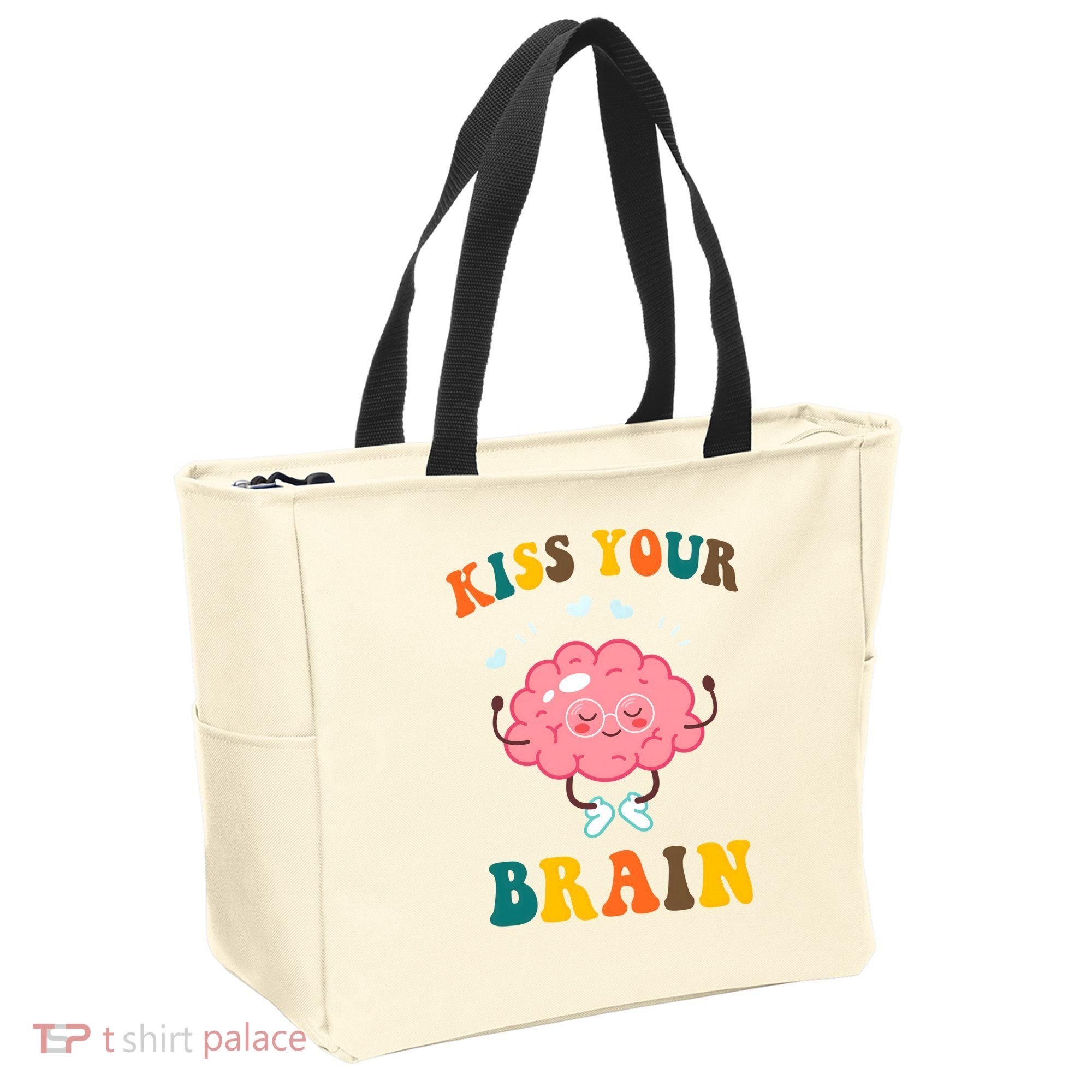 Kiss Your Brain Cute Funny Tote Bag