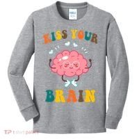 Kiss Your Brain Cute Funny Kids Long Sleeve Shirt thumb 0