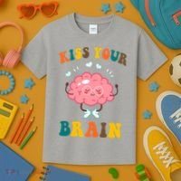 Kiss Your Brain Cute Funny Kids T-Shirt thumb 3