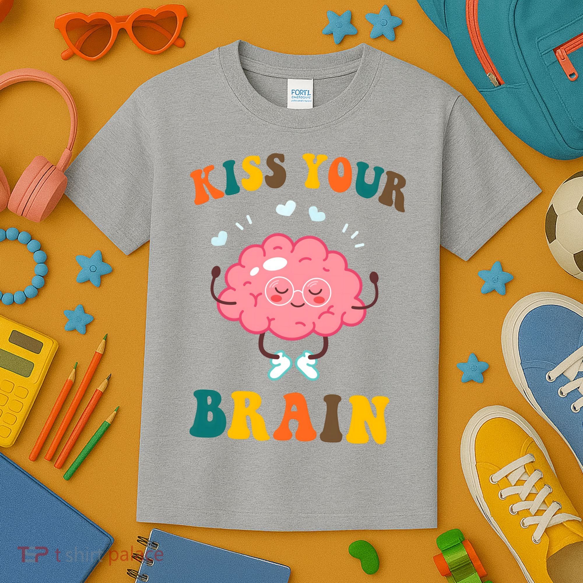 Kiss Your Brain Cute Funny Kids T-Shirt