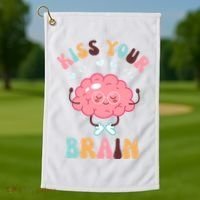 Kiss Your Brain Mental Health Brain Golf Towel thumb 1