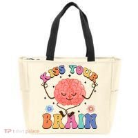 Kiss Your Brain Cute Teacher Appreciation Back To School Tote Bag thumb 0