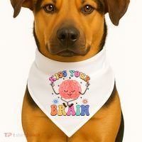 Kiss Your Brain Cute Teacher Appreciation Back To School USA-Made Doggie Bandana thumb 1