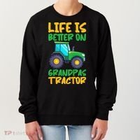 Kids Young Farmer Funny Tractor Boy On Grandpas Tractor Women's Sweatshirt thumb 0
