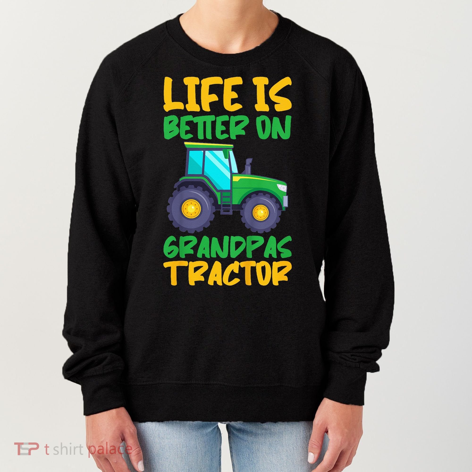 Kids Young Farmer Funny Tractor Boy On Grandpas Tractor Women's Sweatshirt
