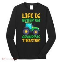 Kids Young Farmer Funny Tractor Boy On Grandpas Tractor Long Sleeve Shirt thumb 0