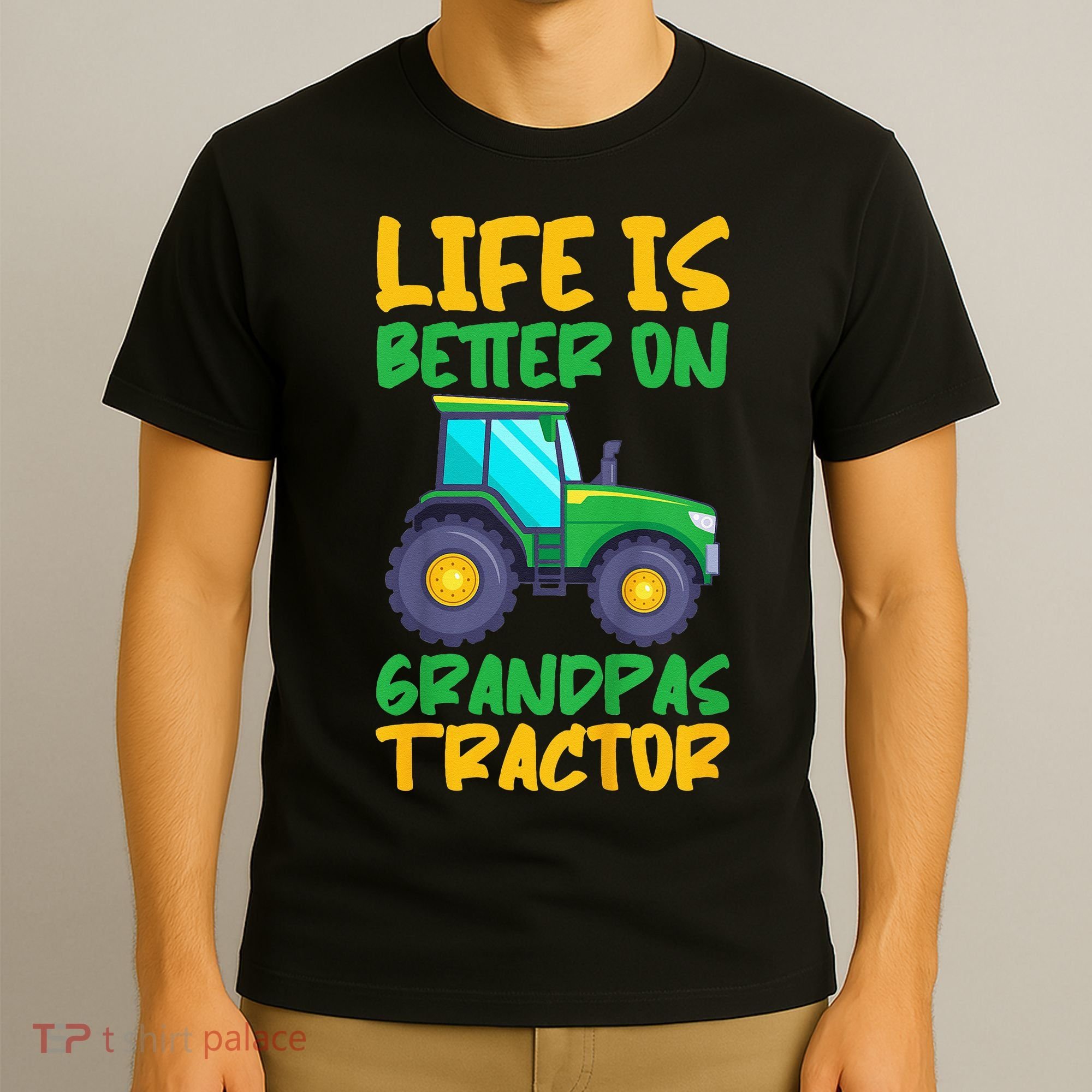 Kids Young Farmer Funny Tractor Boy On Grandpas Tractor T-Shirt