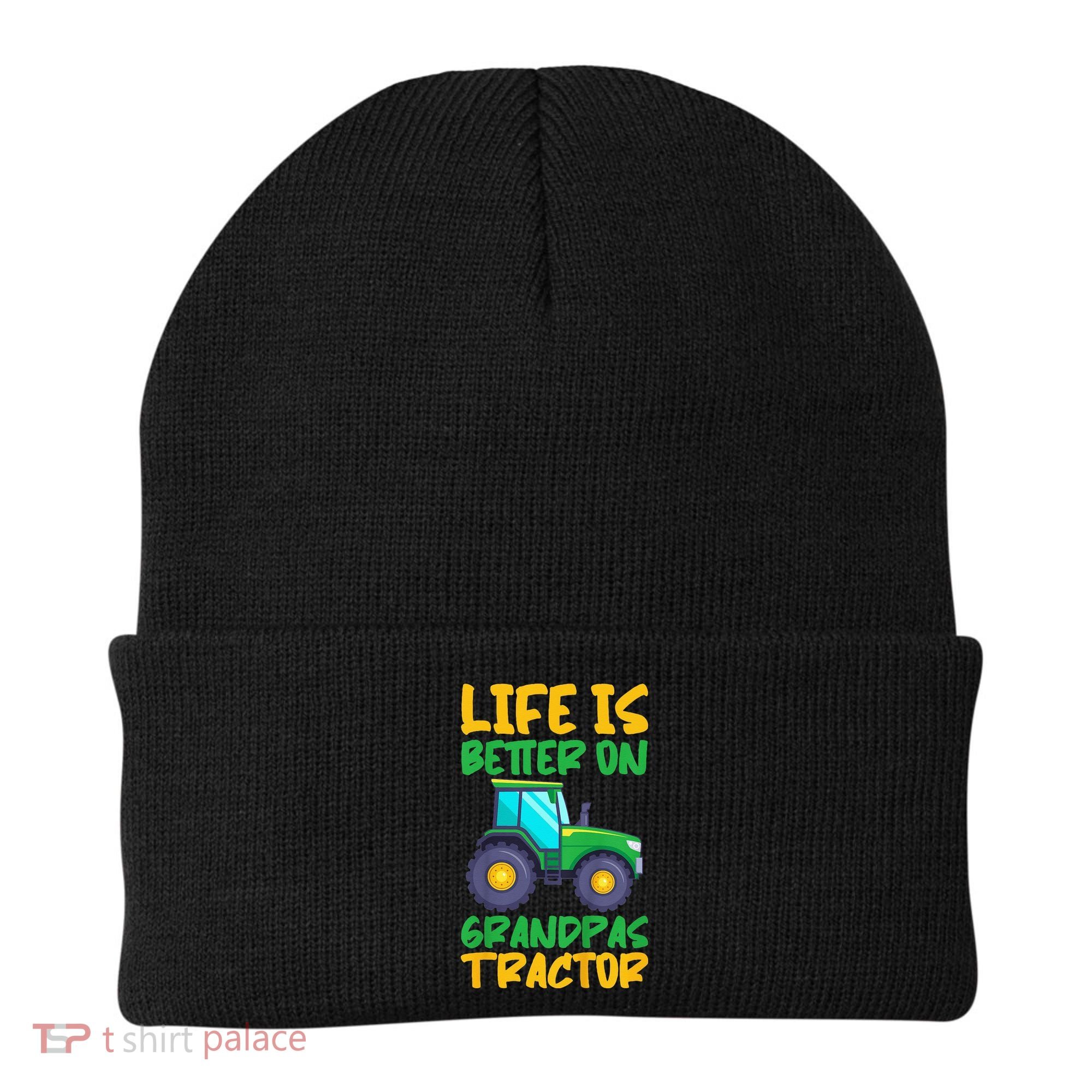 Kids Young Farmer Funny Tractor Boy On Grandpas Tractor Beanie