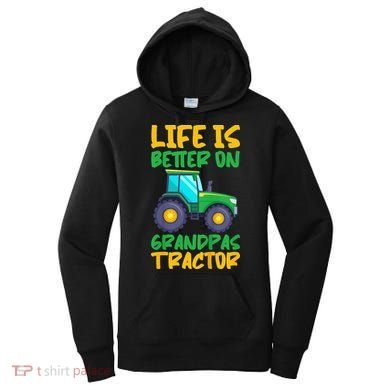 Kids Young Farmer Funny Tractor Boy On Grandpas Tractor Women's Hoodie