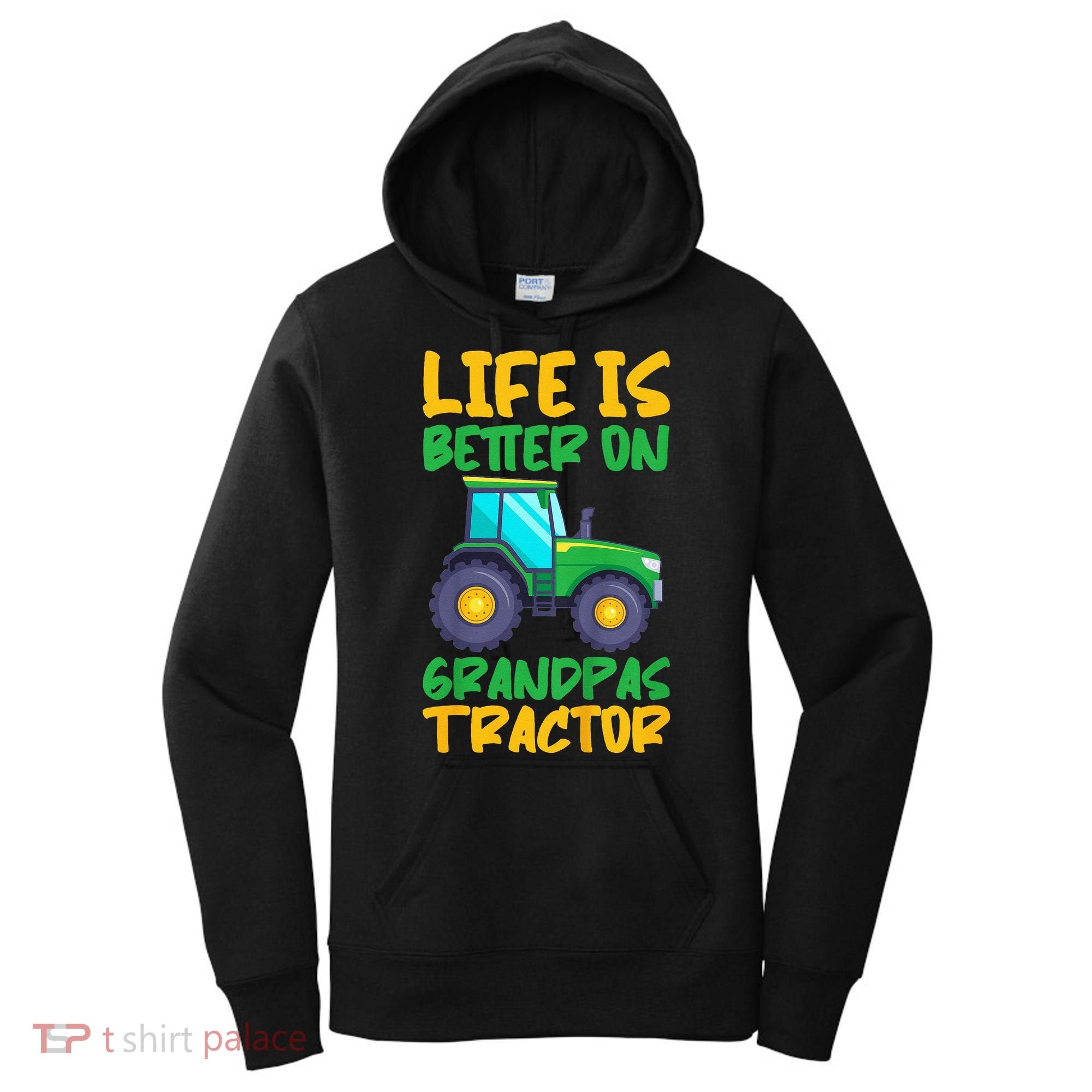 Kids Young Farmer Funny Tractor Boy On Grandpas Tractor Women's Hoodie