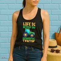 Kids Young Farmer Funny Tractor Boy On Grandpas Tractor Women's Tank Top thumb 2