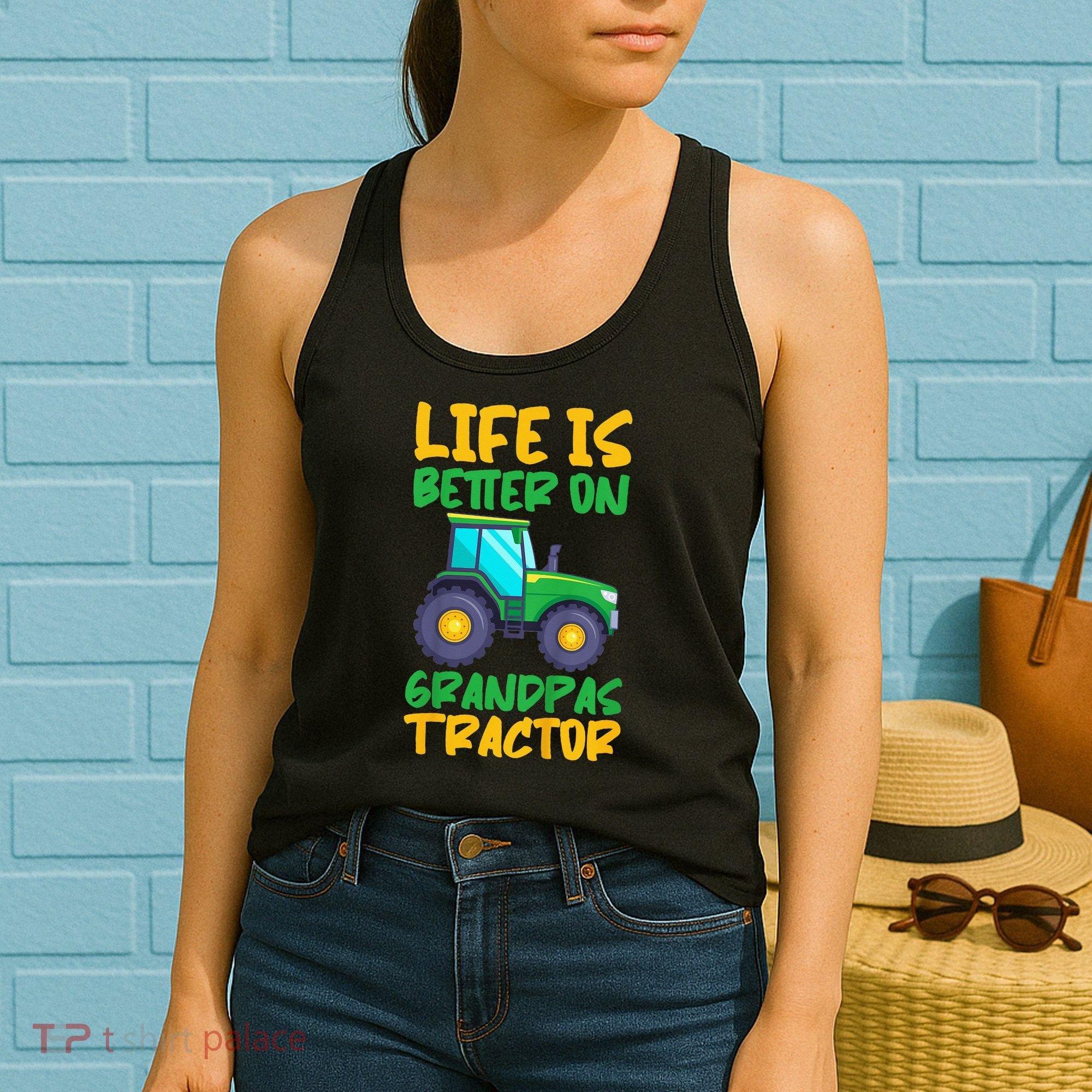 Kids Young Farmer Funny Tractor Boy On Grandpas Tractor Women's Tank Top