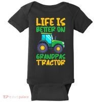 Kids Young Farmer Funny Tractor Boy On Grandpas Tractor Baby Bodysuit thumb 0