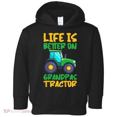 Kids Young Farmer Funny Tractor Boy On Grandpas Tractor Toddler Hoodie