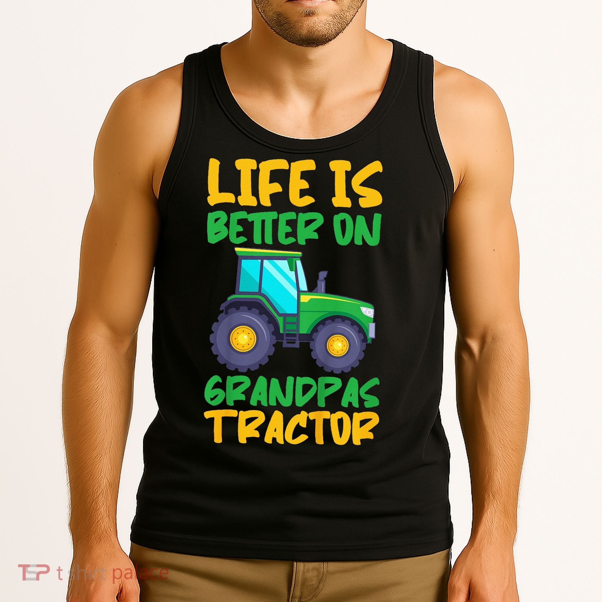 Kids Young Farmer Funny Tractor Boy On Grandpas Tractor Tank Top