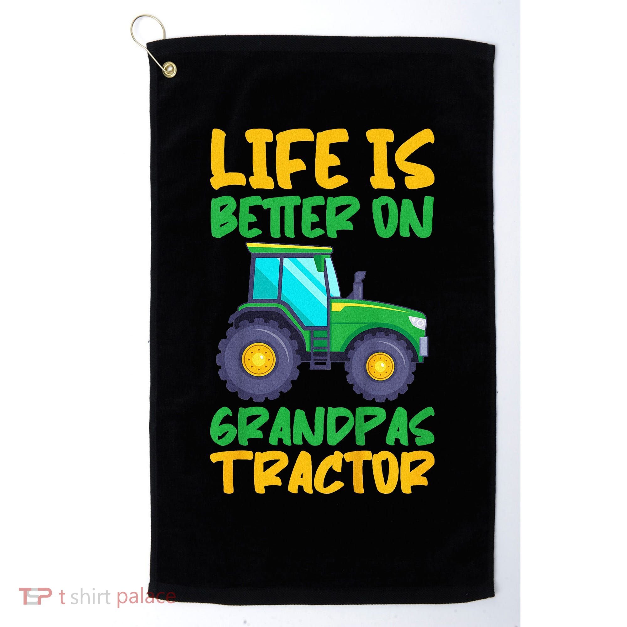 Kids Young Farmer Funny Tractor Boy On Grandpas Tractor Golf Towel