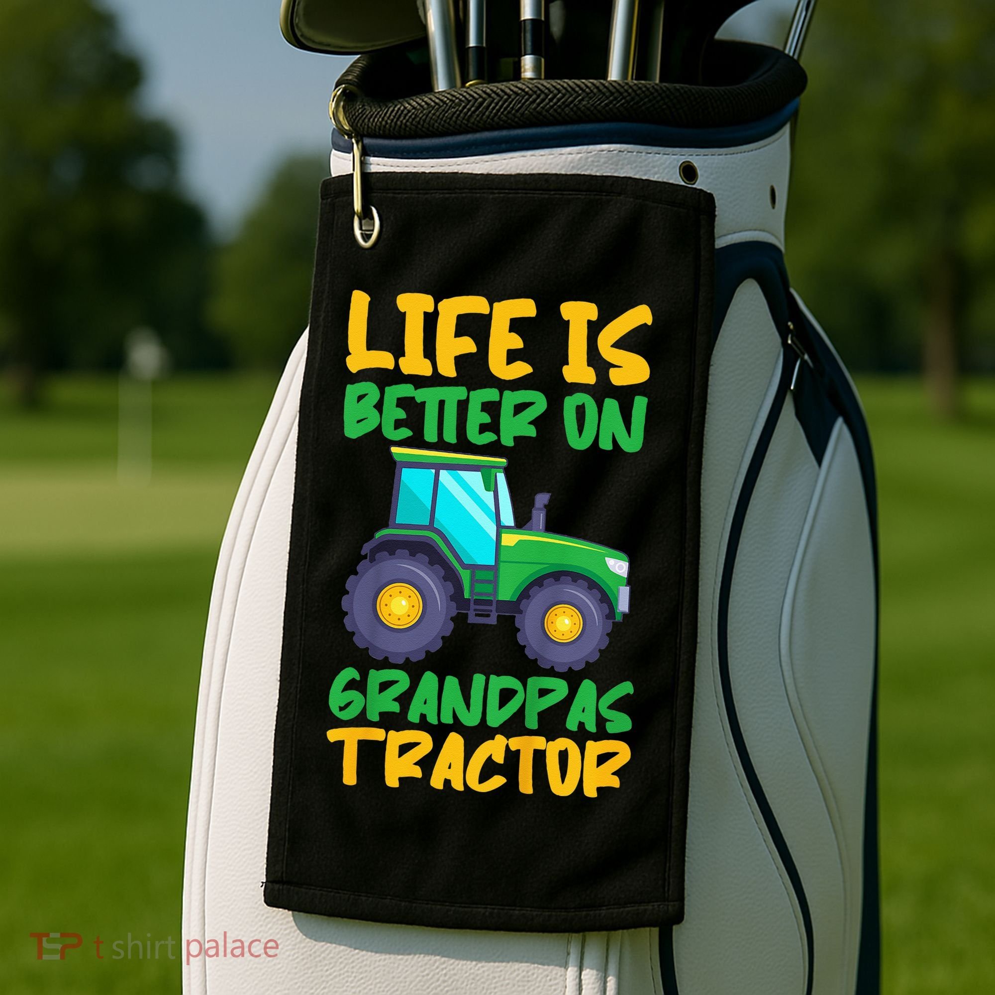 Kids Young Farmer Funny Tractor Boy On Grandpas Tractor Golf Towel