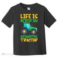 Kids Young Farmer Funny Tractor Boy On Grandpas Tractor Toddler T-Shirt thumb 0
