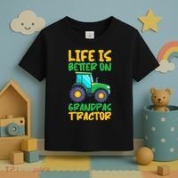 Kids Young Farmer Funny Tractor Boy On Grandpas Tractor Toddler T-Shirt thumb 3