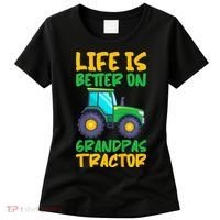 Kids Young Farmer Funny Tractor Boy On Grandpas Tractor Women's T-Shirt thumb 0