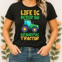 Kids Young Farmer Funny Tractor Boy On Grandpas Tractor Women's T-Shirt thumb 2