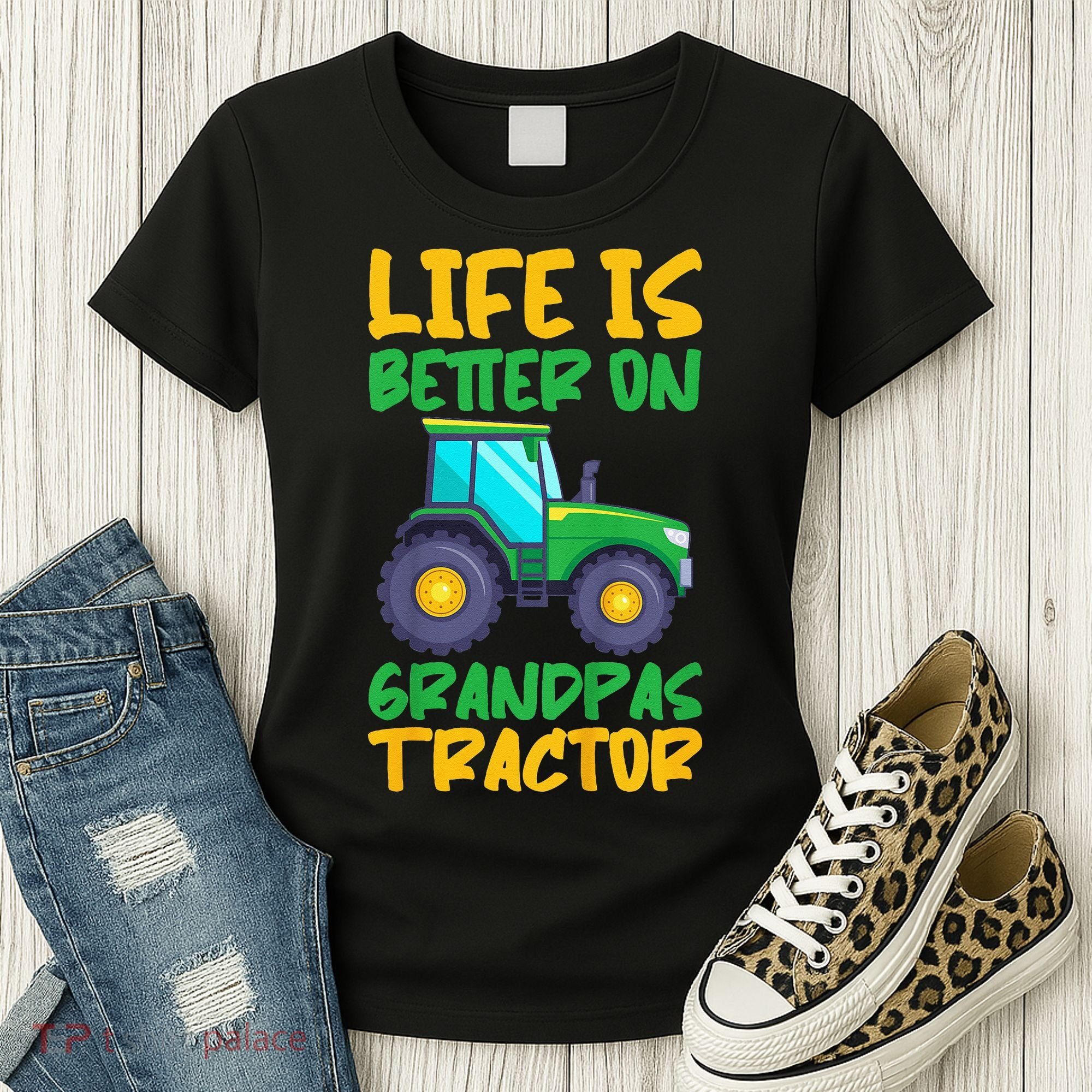 Kids Young Farmer Funny Tractor Boy On Grandpas Tractor Women's T-Shirt