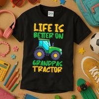 Kids Young Farmer Funny Tractor Boy On Grandpas Tractor Kids T-Shirt thumb 3