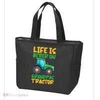 Kids Young Farmer Funny Tractor Boy On Grandpas Tractor Tote Bag thumb 3