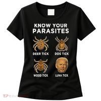 Know Your Parasites Funny Anti Joe Biden (On Back) Women's T-Shirt thumb 0