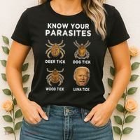 Know Your Parasites Funny Anti Joe Biden (On Back) Women's T-Shirt thumb 2