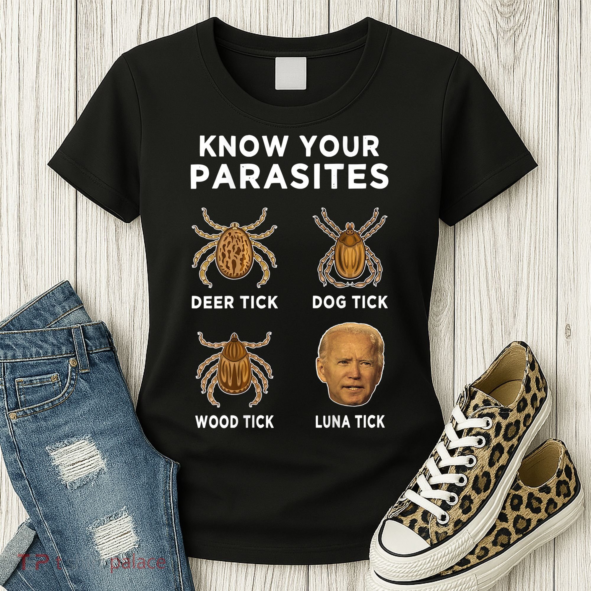 Know Your Parasites Funny Anti Joe Biden (On Back) Women's T-Shirt