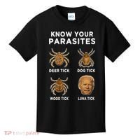 Know Your Parasites Funny Anti Joe Biden (On Back) Kids T-Shirt thumb 0