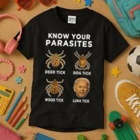Know Your Parasites Funny Anti Joe Biden (On Back) Kids T-Shirt thumb 3