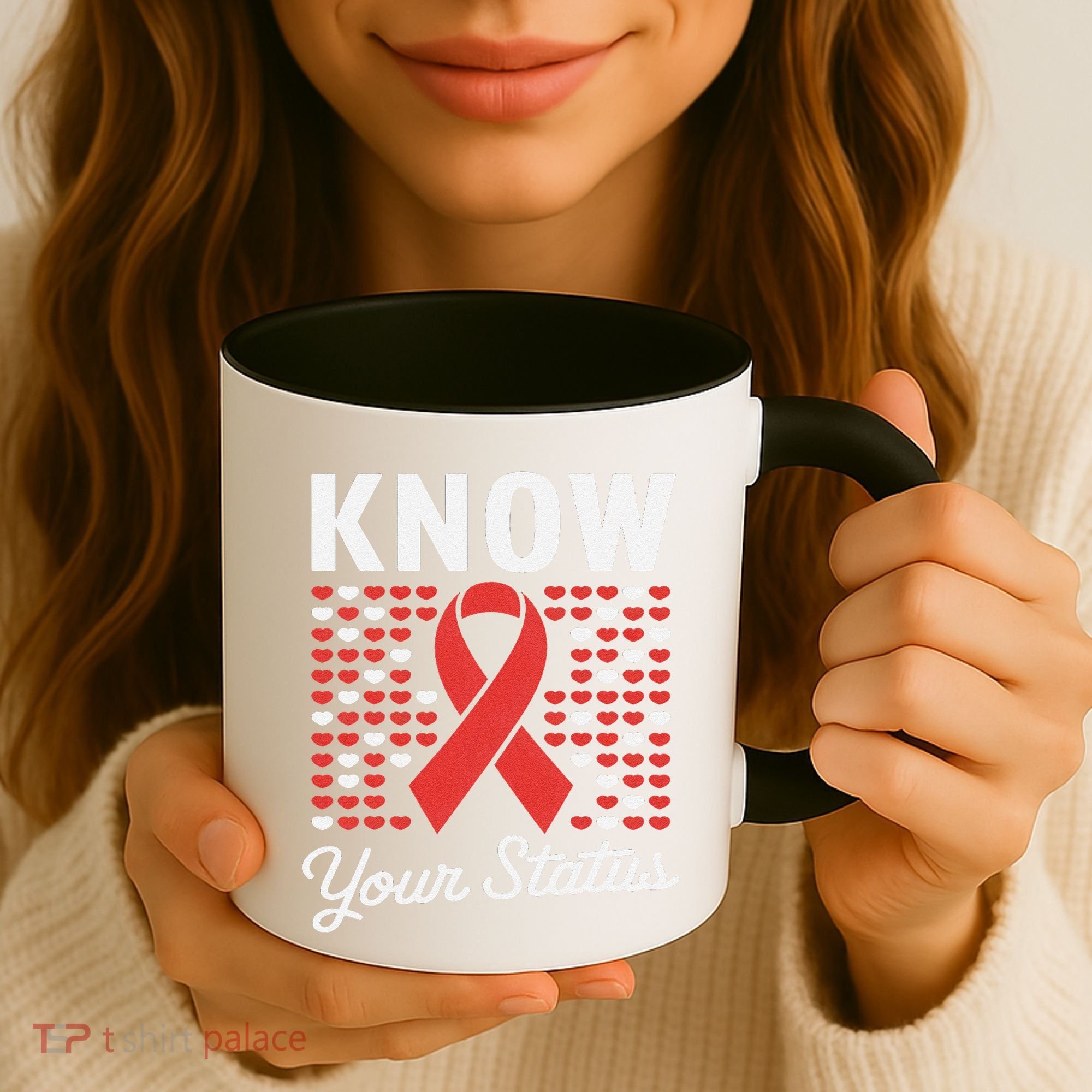 Know Your Status Red Ribbon And Hearts Hiv & Aids Awareness Coffee Mug