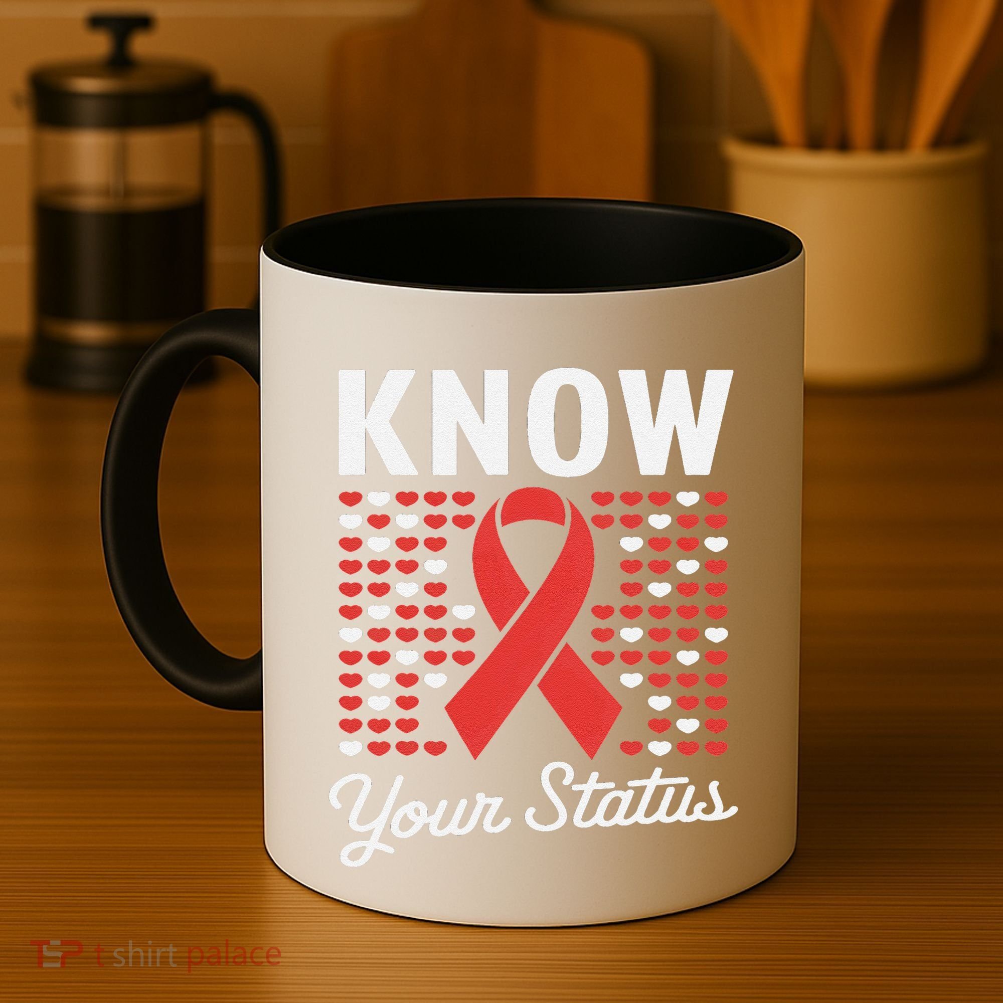 Know Your Status Red Ribbon And Hearts Hiv & Aids Awareness Coffee Mug