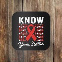 Know Your Status Red Ribbon And Hearts Hiv & Aids Awareness Coaster thumb 0