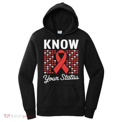 Know Your Status Red Ribbon And Hearts Hiv & Aids Awareness Women's Hoodie