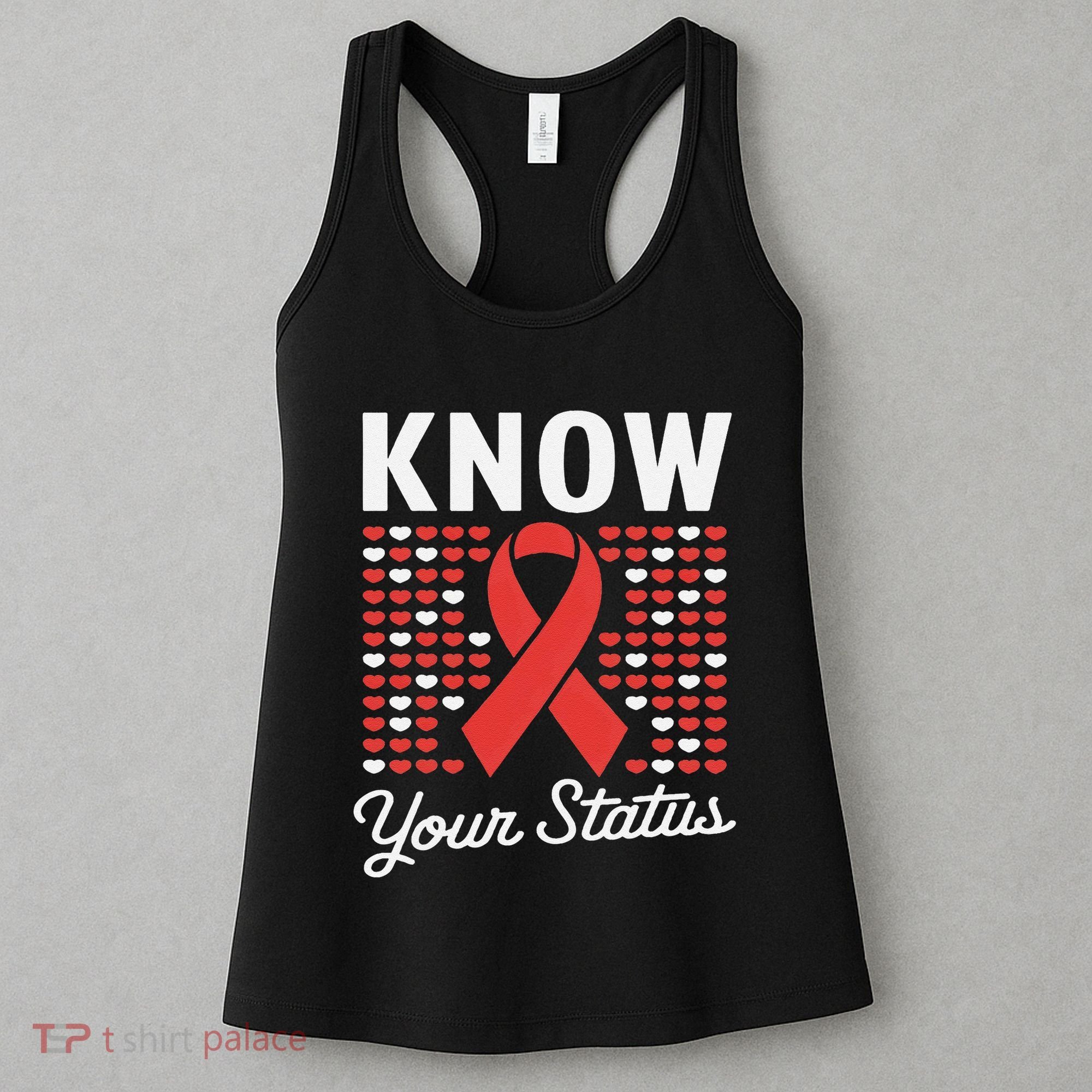 Know Your Status Red Ribbon And Hearts Hiv & Aids Awareness Women's Tank Top