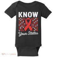 Know Your Status Red Ribbon And Hearts Hiv & Aids Awareness Baby Bodysuit thumb 0