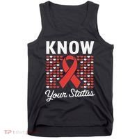Know Your Status Red Ribbon And Hearts Hiv & Aids Awareness Tank Top thumb 0
